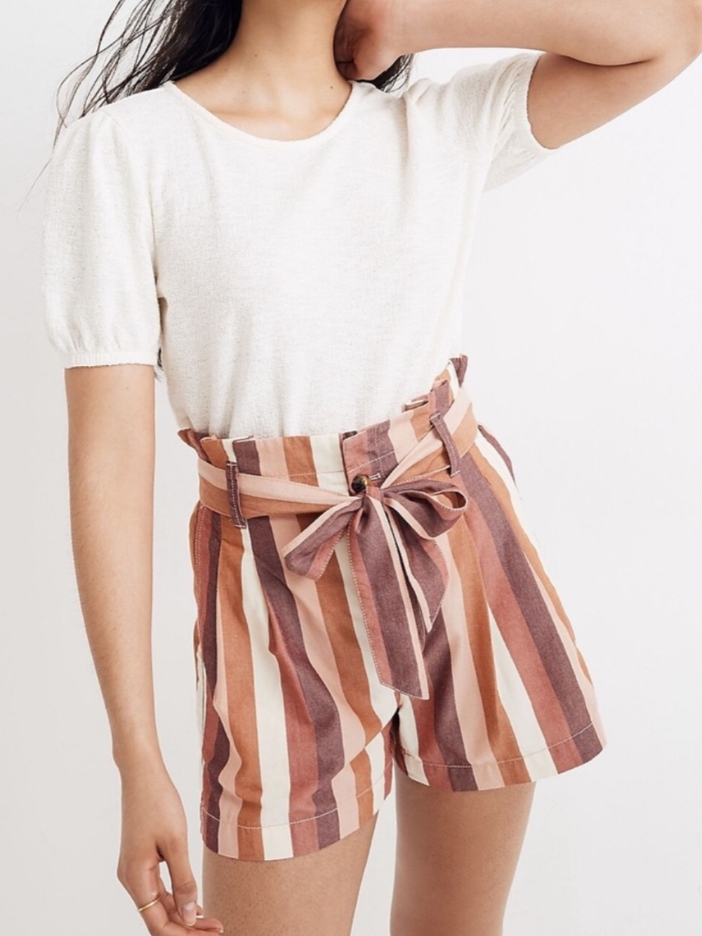 Madewell Linen Blend Paperbag Shorts Rainbow Striped Size 4